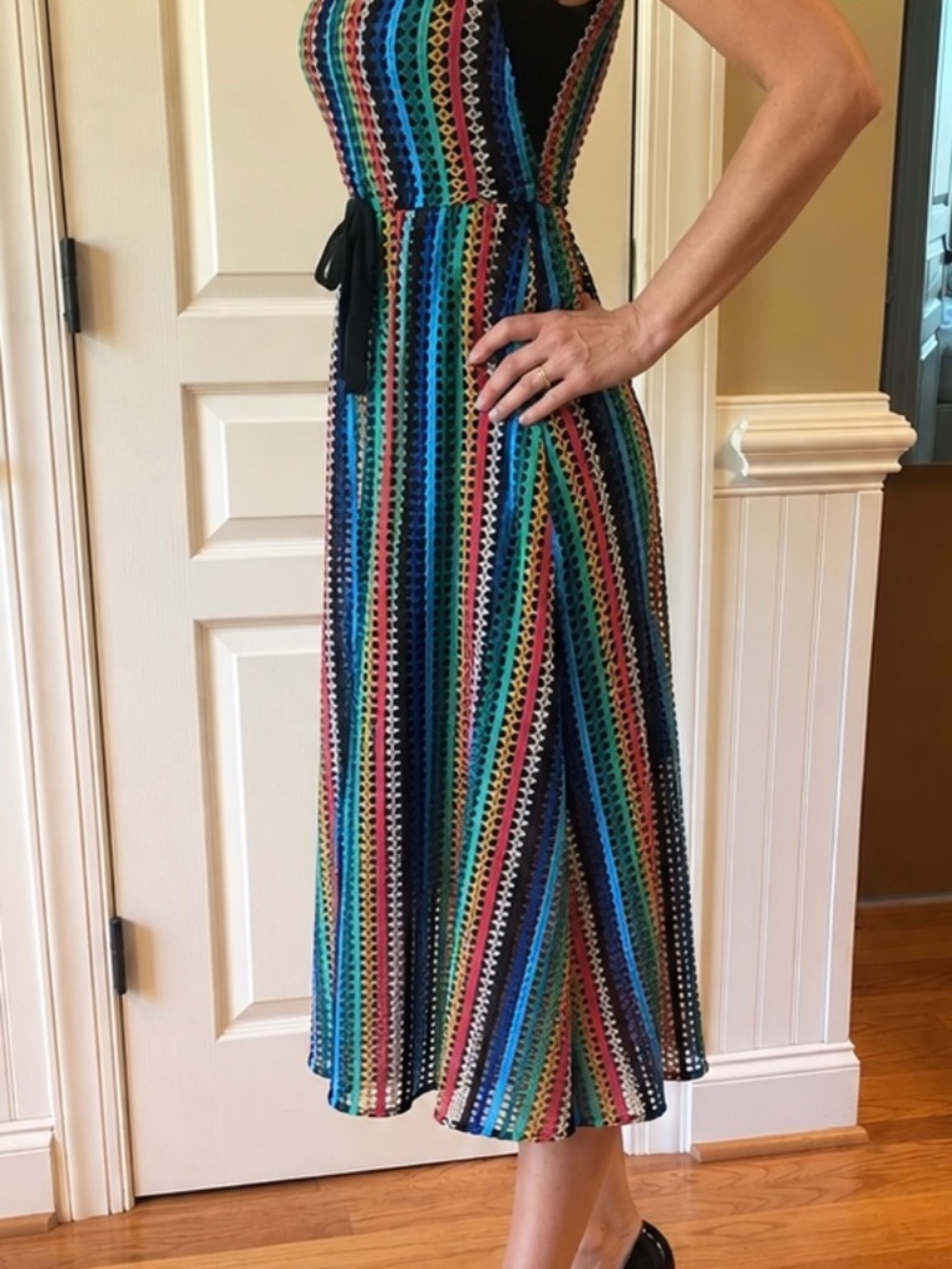 Eva Franco Multicolor Crochet Knit Sleeveless Midi Dress Size 2 Made in USA